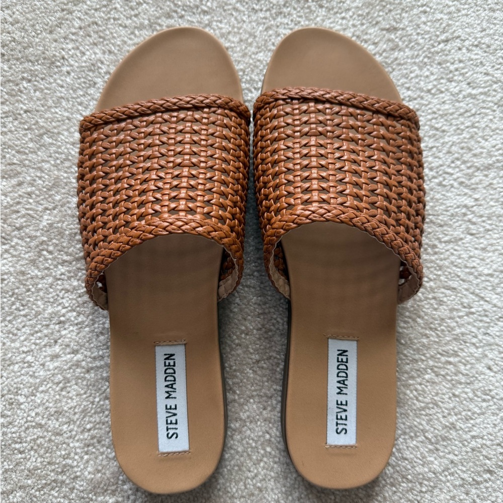 Steve Madden Tan Woven Slide Sandals